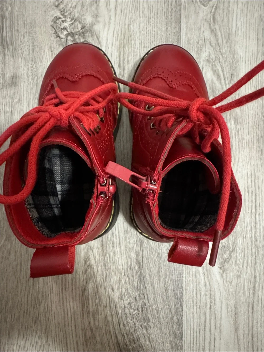 Kids Red Lace-Up Ankle Boots